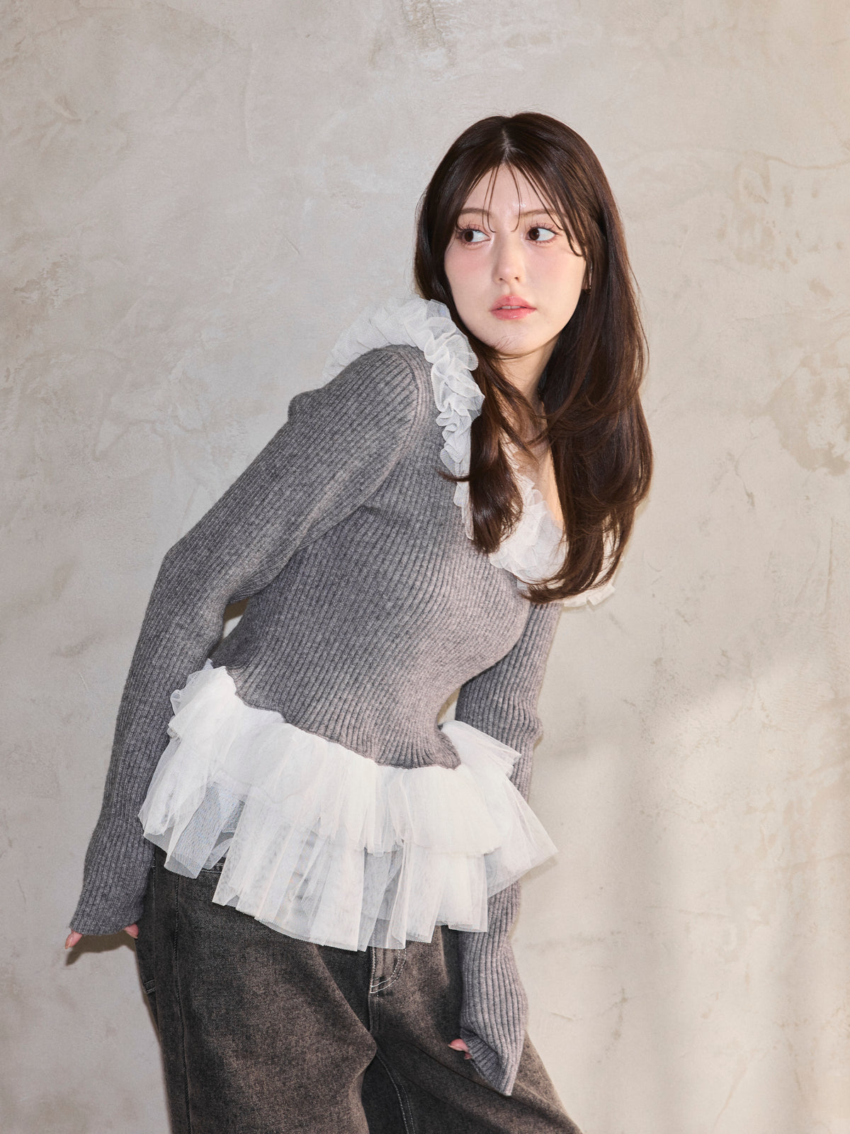 Asymmetry Tulle Knit Top – MUTED