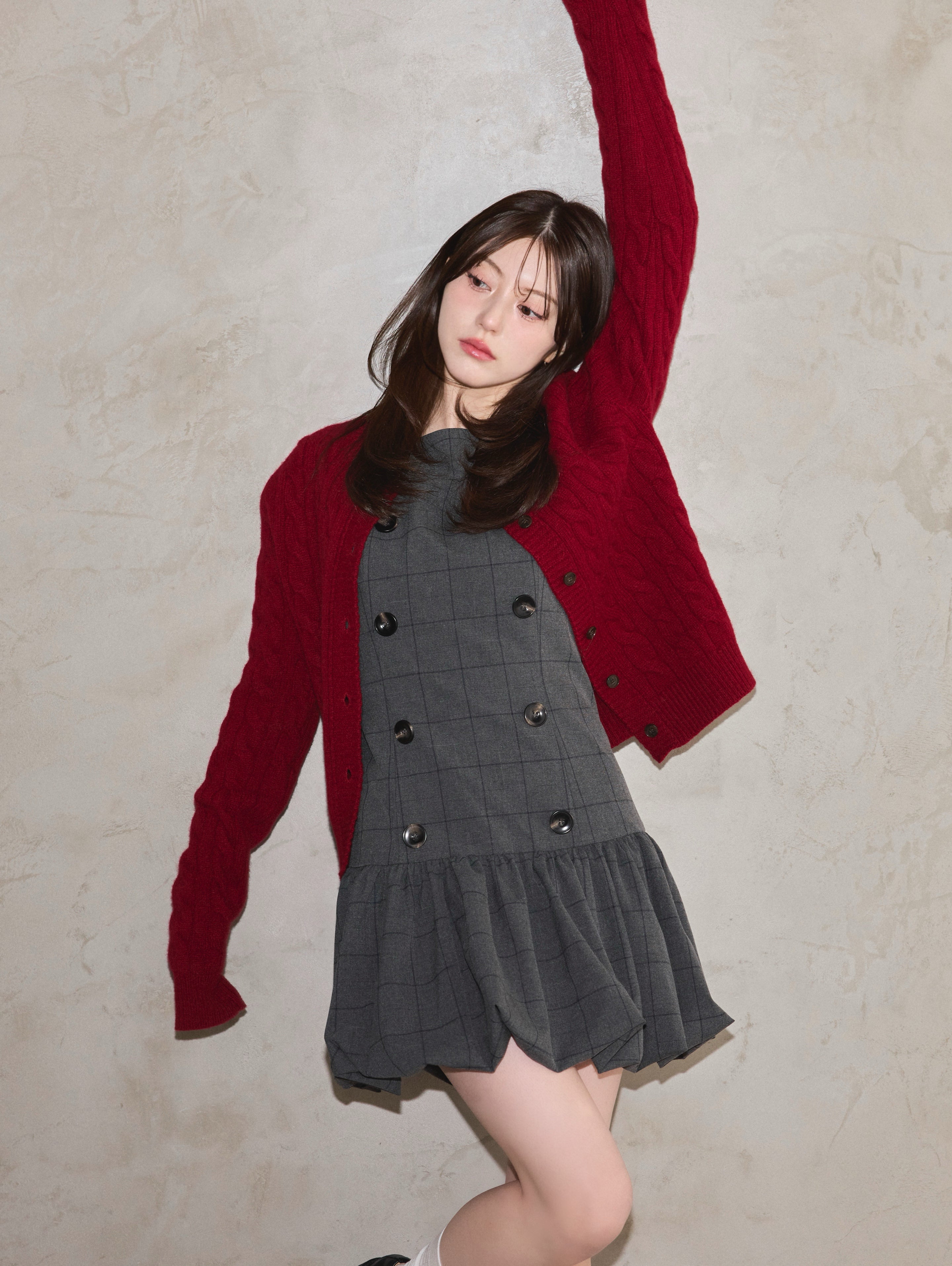 [40%] Double Button Balloon Hem Dress