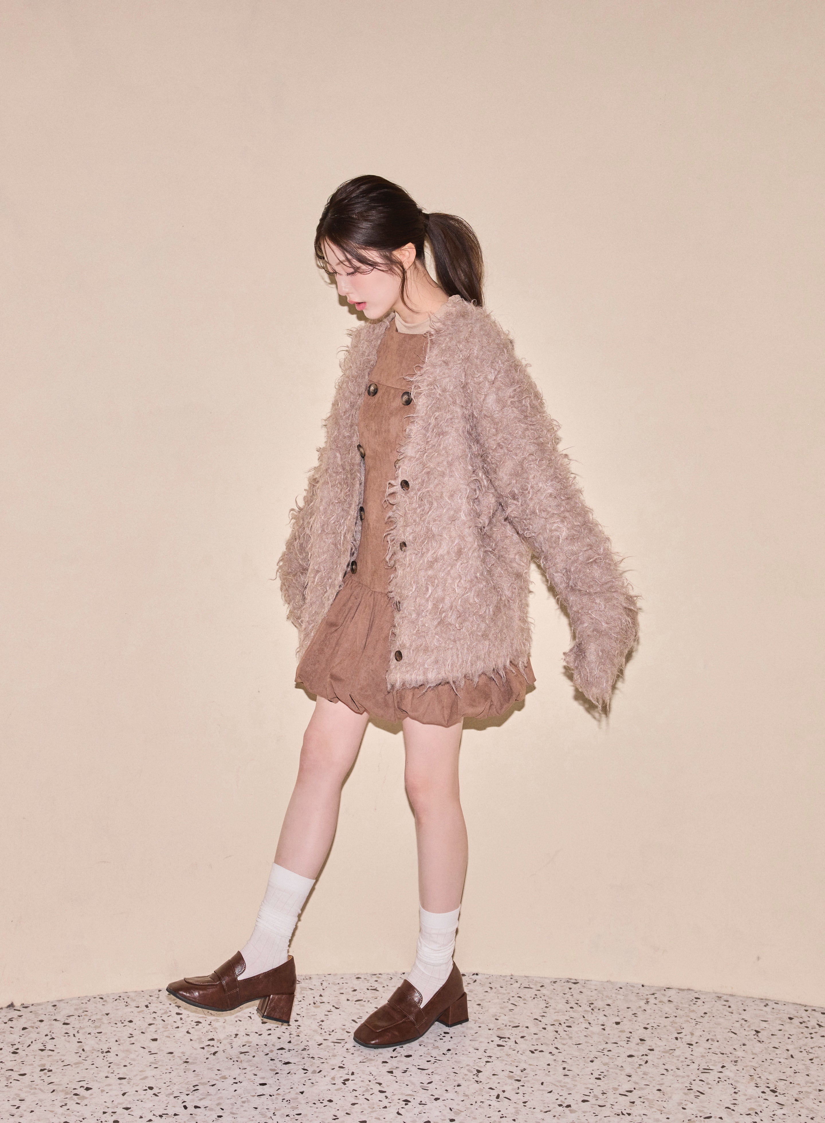 [40%] Double Button Balloon Hem Dress