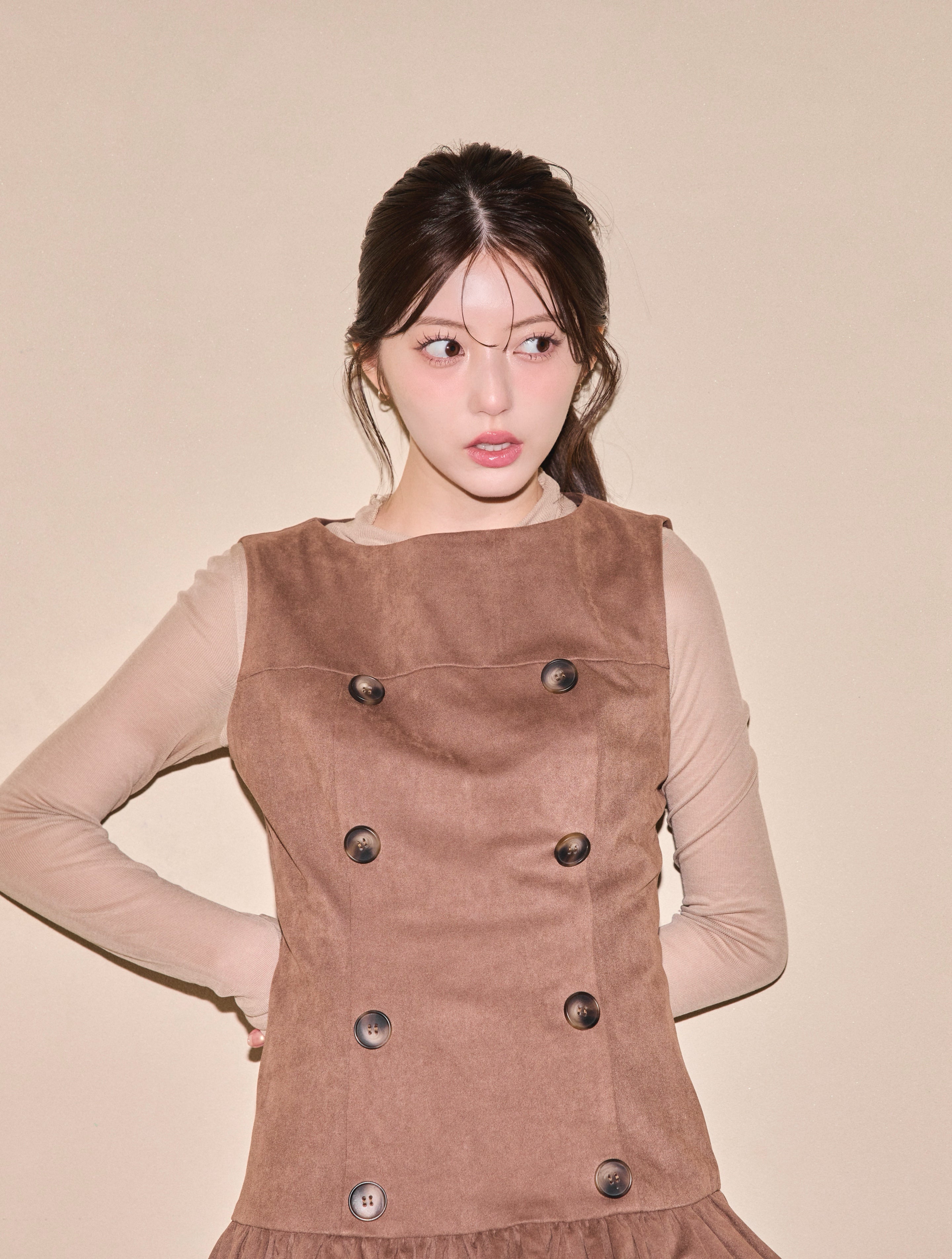 [40%] Double Button Balloon Hem Dress
