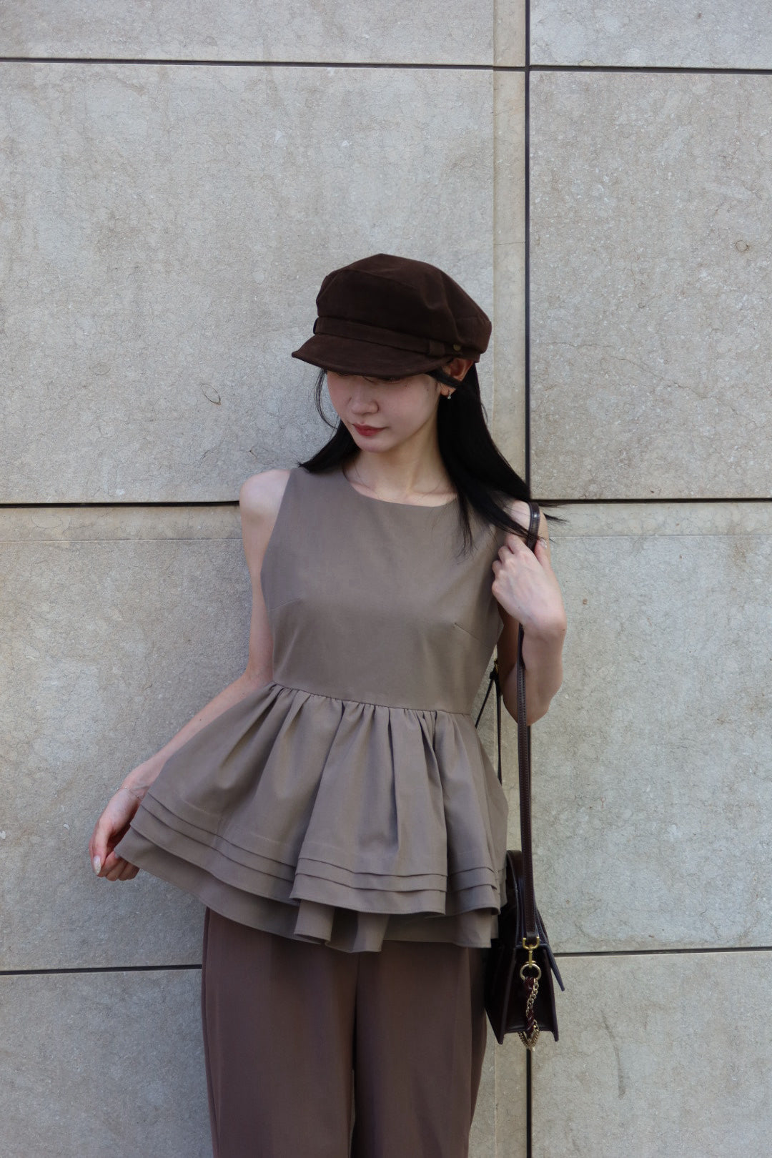 Double Flare Tuck Peplum Top
