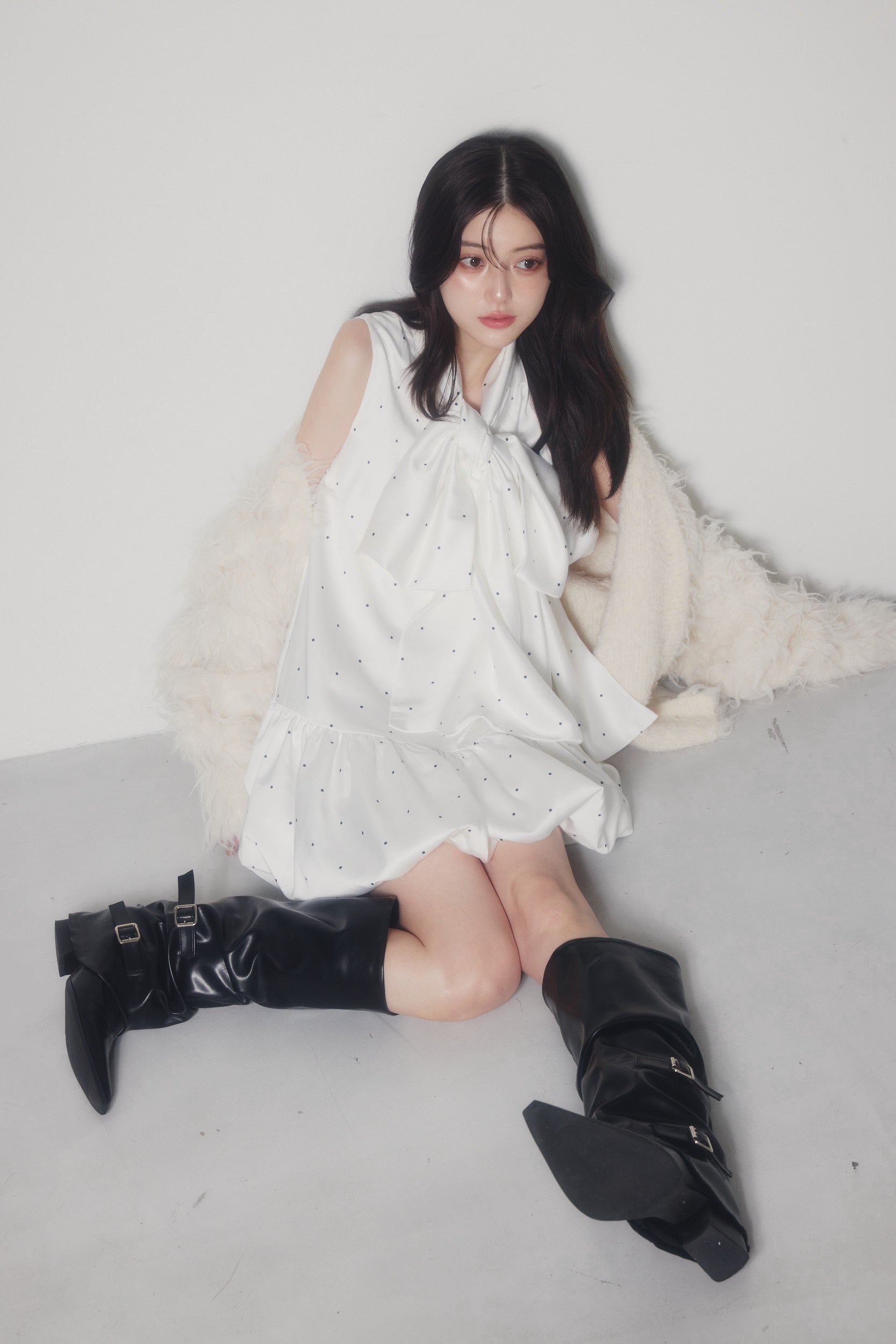 Satin Ribbon scarf Mini Dress