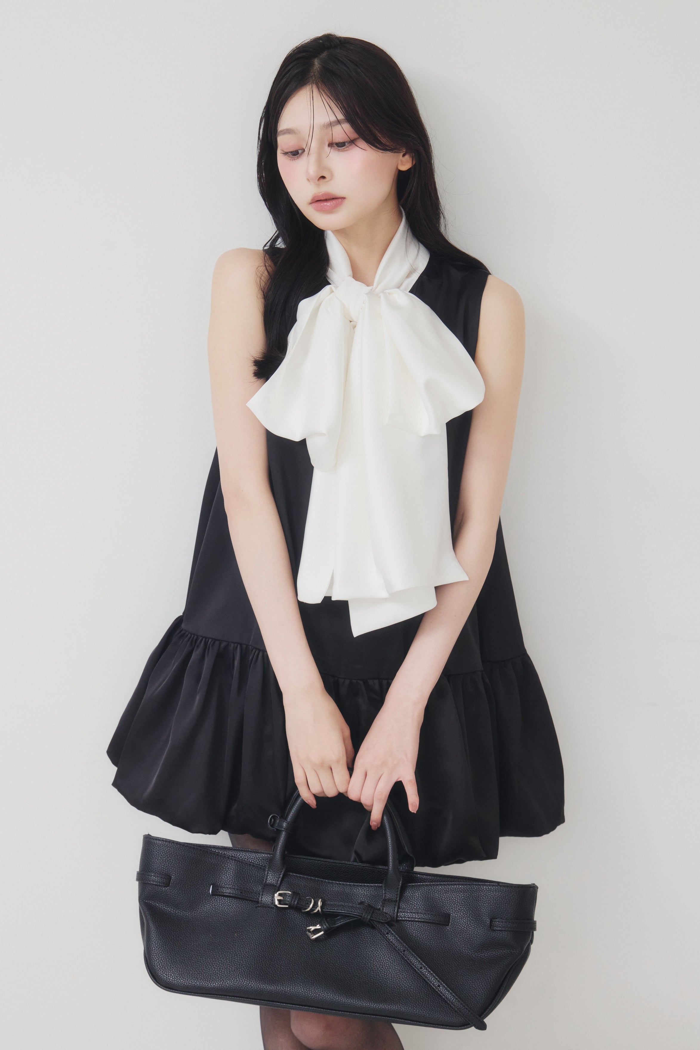 [30%] Satin Ribbon scarf Mini Dress