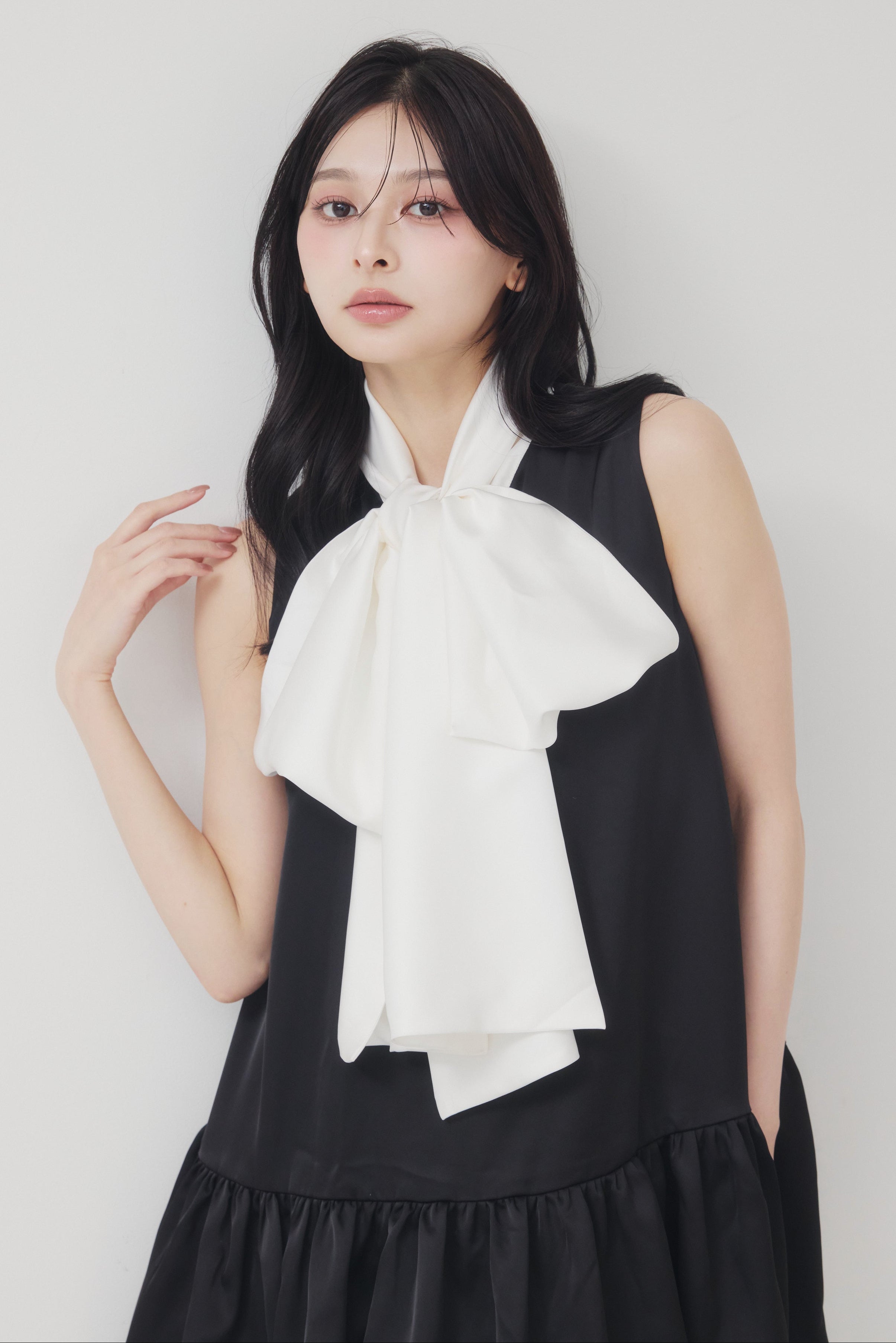 [30%] Satin Ribbon scarf Mini Dress