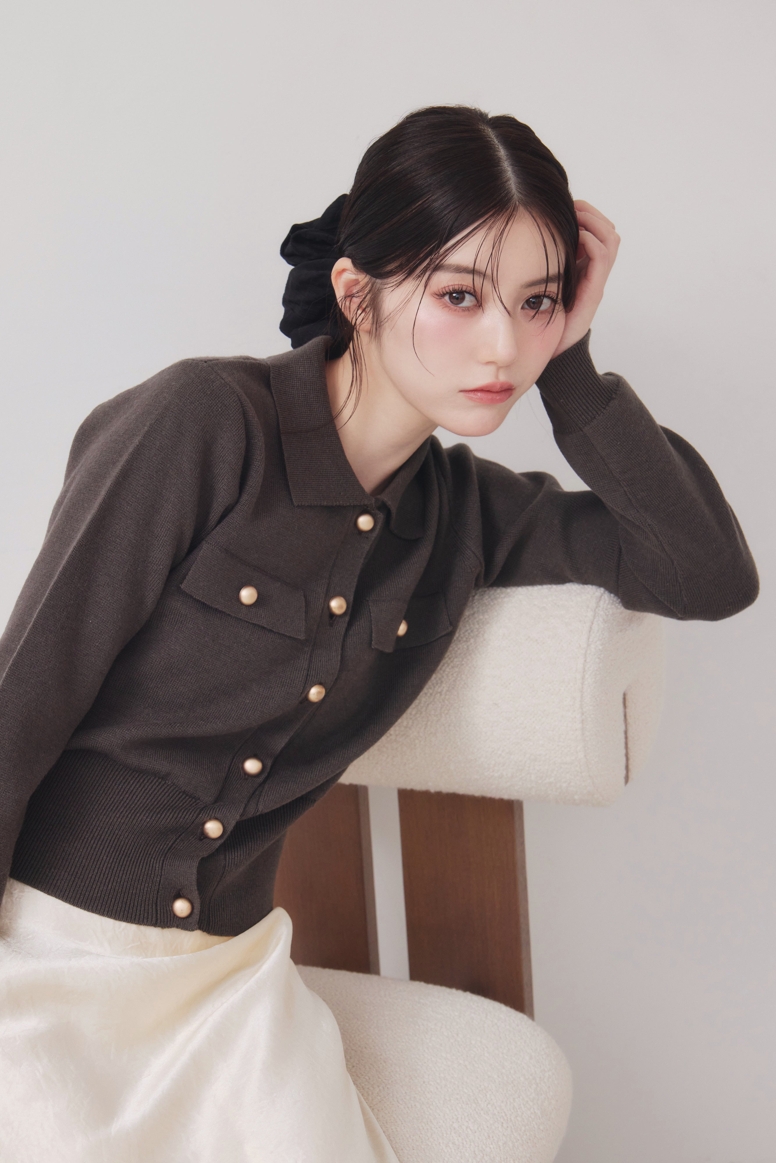 [40%] Classic Collar Knit Cardigan