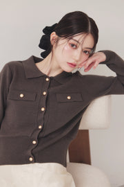 [40%] Classic Collar Knit Cardigan