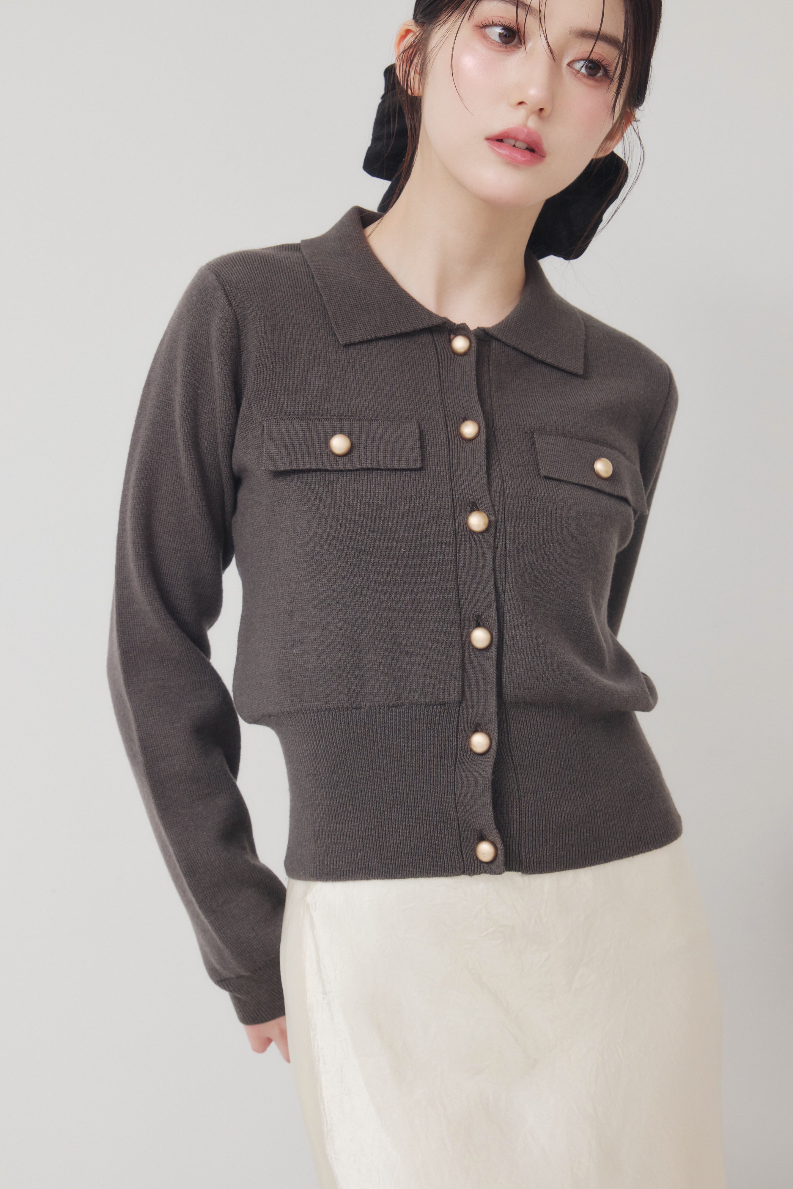 [40%] Classic Collar Knit Cardigan