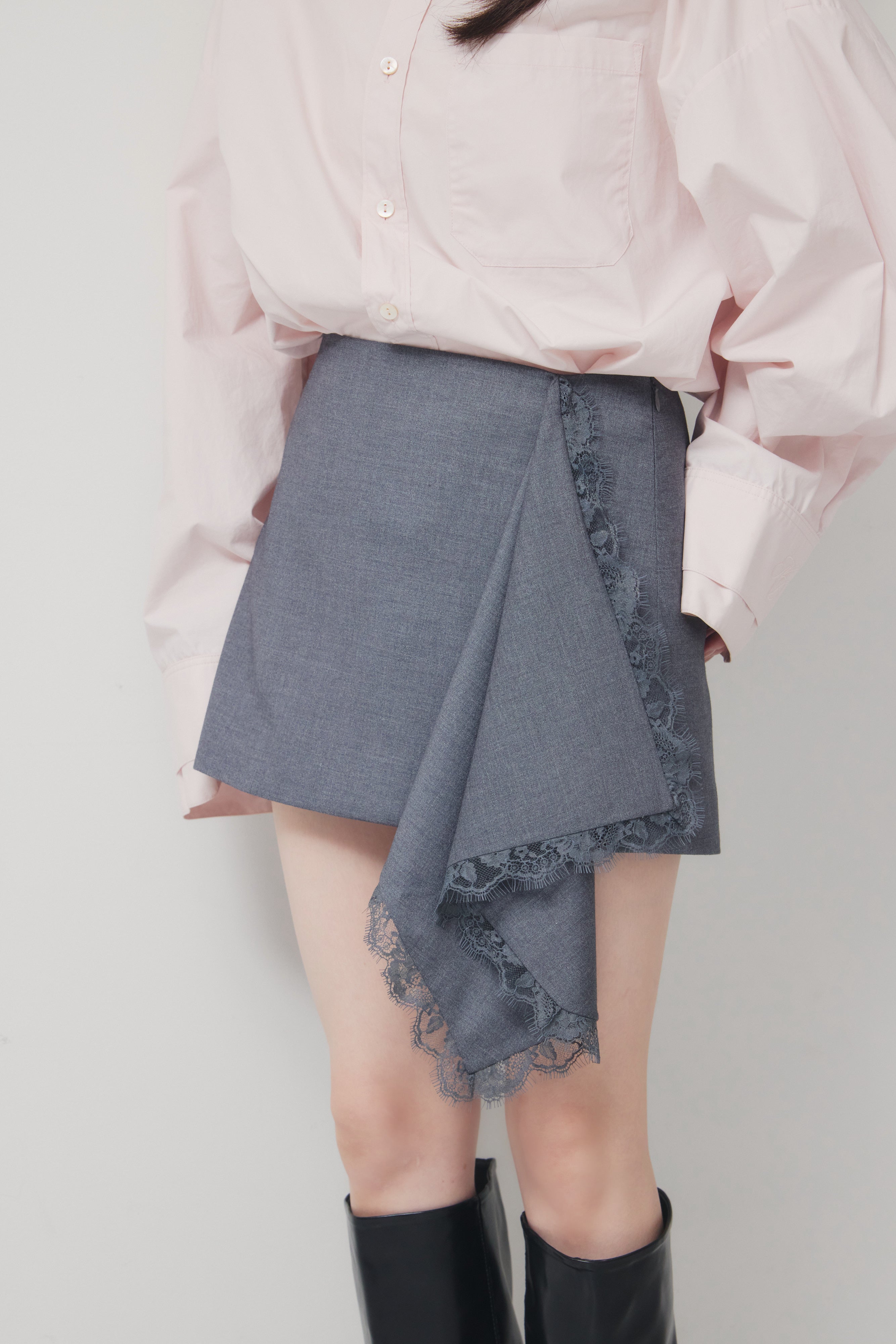 Asymmetry Lace Drape Mini Skirt